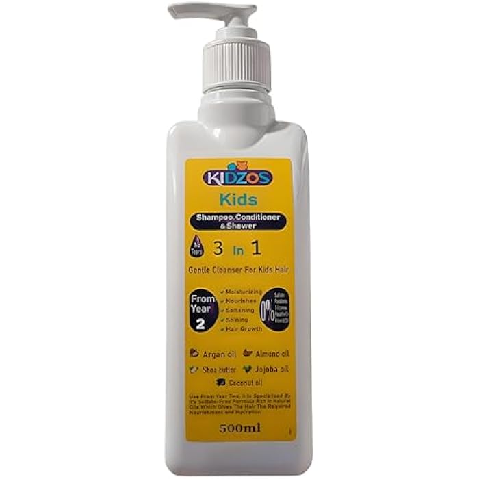 Kidzos Kids 3 In 1 Shampoo&Conditionar&Shawor Moisturizing, Nourishes, Softening, Shining&Hair Growth-500ml - Image 1